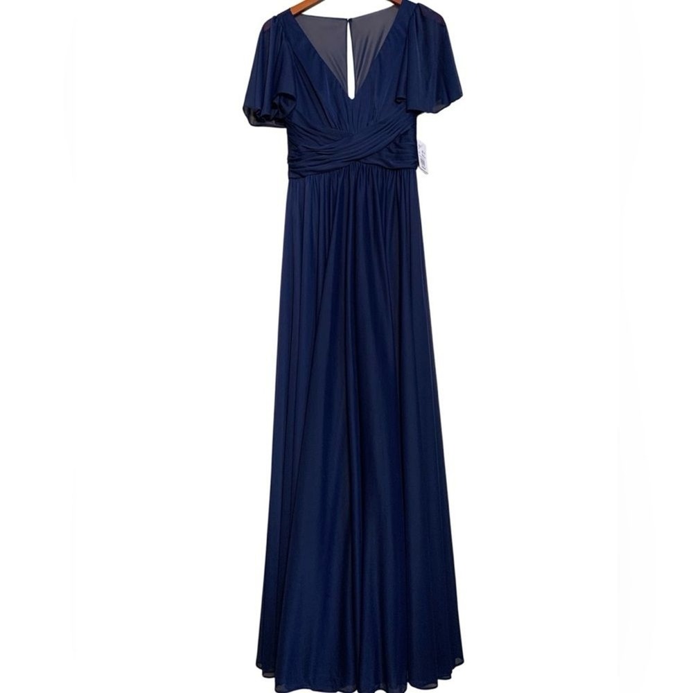 David's Bridal Dress Gown Blue Long Mesh‎ Flowy Flutter Sleeve Women’s Size 2